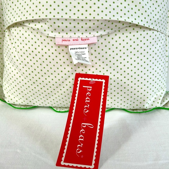 White/Green polka dot small pillow NWT (baby/boudoir size) Pears & Bears - Picture 2 of 3